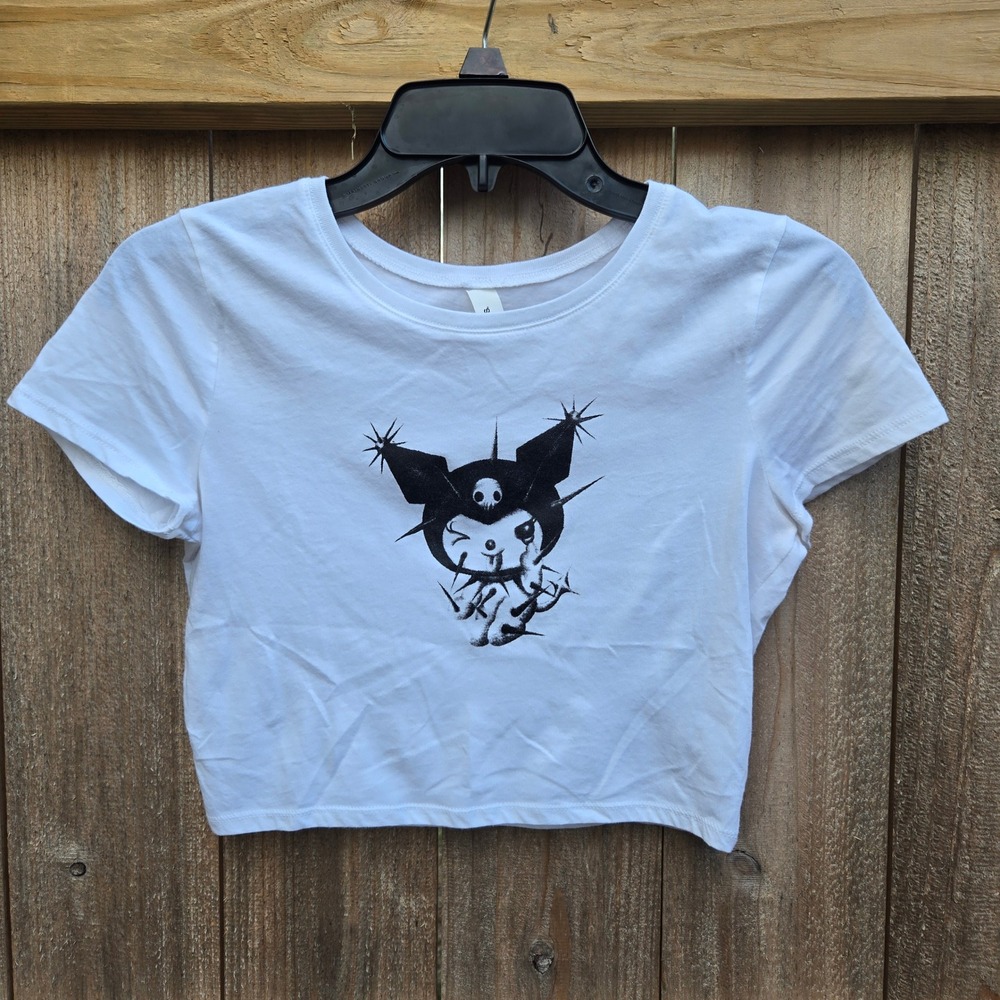 Bella Canvas Kuromi Graphic Crop Top White Gothic Sanrio Tee Women Small